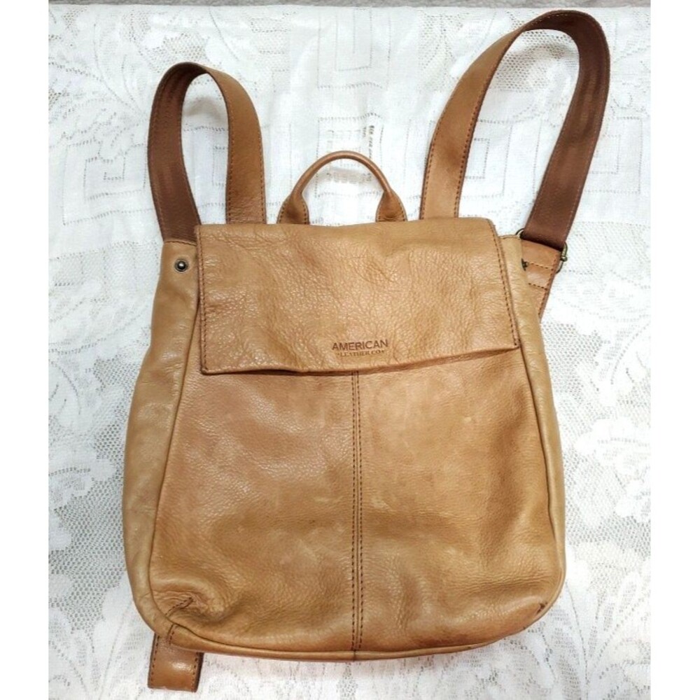 American Leather Co. Liberty Camel Carmel Tan Soft Leather Backpack Purse Medium